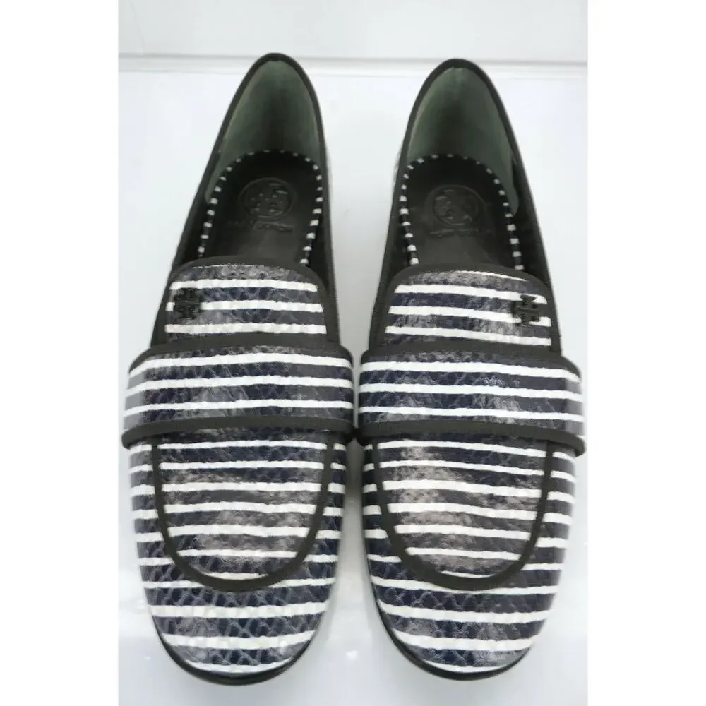 Tory Burch Evette Striped Patent Penny Loafer Flats SZ 5 $325 NIB